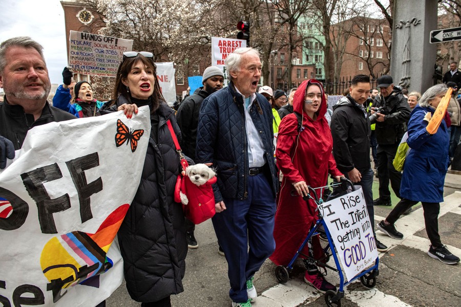 People march together during a protest.