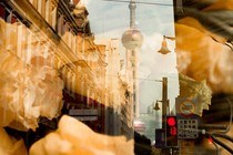 photo illustration with flowers overlaying a street scene