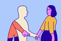 Illustration of a woman and a man's silhouette holding hands