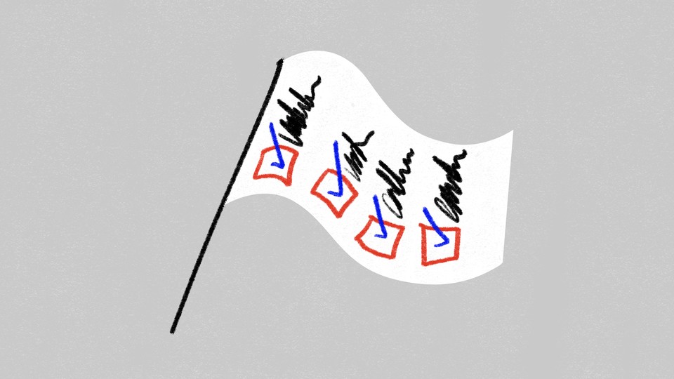 An illustration of a flag with a checklist and checkboxes