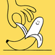 An illustration of a peeling banana with smiley face