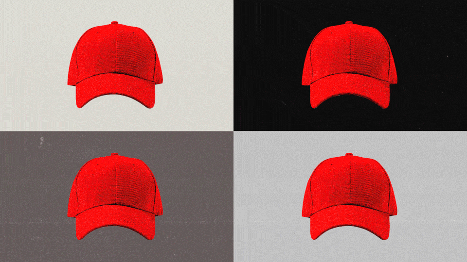 Illustration showing four quadrants with rotating MAGA hats