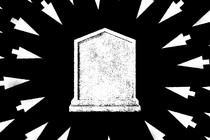 A tombstone surrounded by mouse cursors