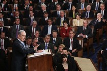 A photo of Benjamin Netanyahu giving a speech to Congress in 2015