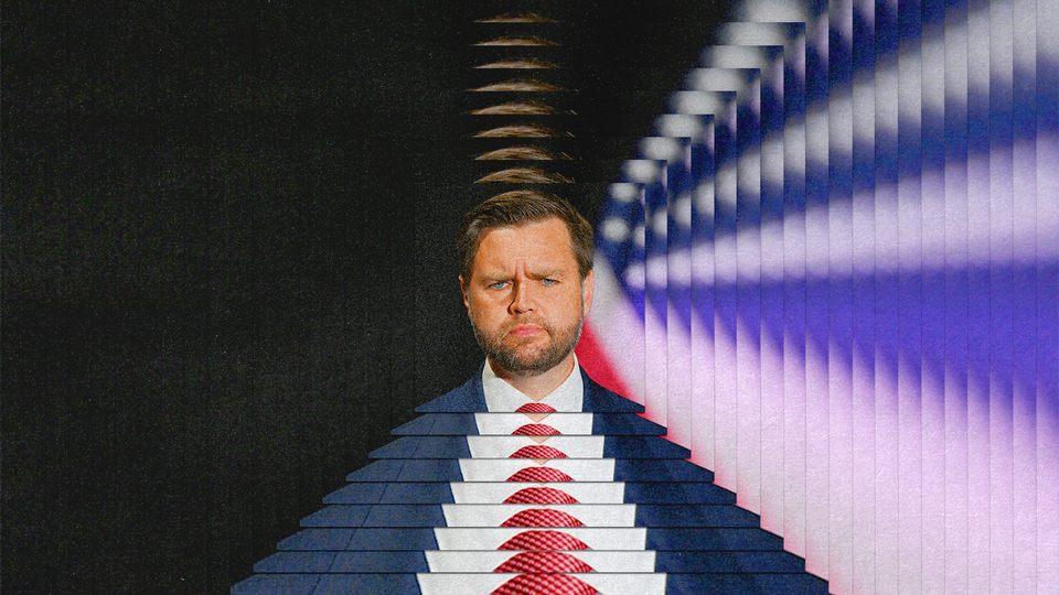 A photo of J. D. Vance, with fragmented ripples of the photo in all directions