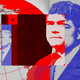 A picture of Joe Kent is distorted into red and blue squares beside a globe, Trump's face, and Israel
