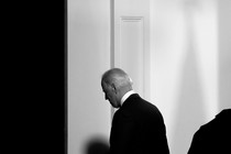 President Joe Biden departs after speaking about COVID-19 at the White House complex on August 23