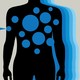 A silhouette of a person with blue spots