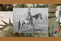 A lithograph of Confederate General Robert E. Lee on his horse Traveller.