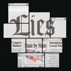 An illustration of web browser windows spelling out "lies."