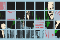 Collage showing cities, Joe Biden, Donald Trump, and ballots