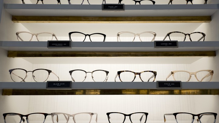The shelves at a Warby Parker store in New York