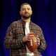 Justin Timberlake at a press conference before the Super Bowl