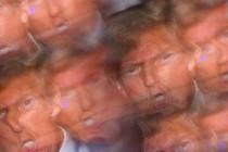 Photo illustration of many distorted Trumps