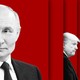 A photo-illustration of Putin facing forward and Trump behind him, in profile