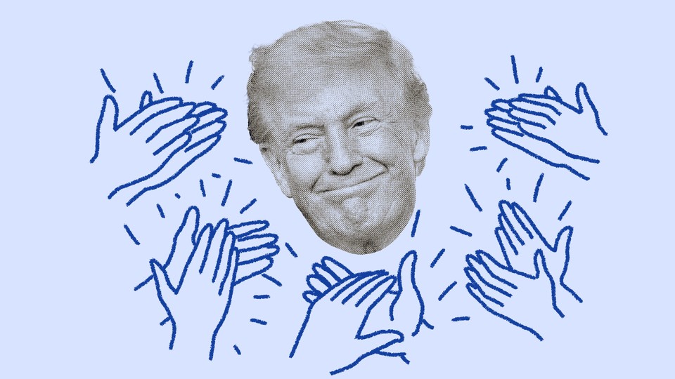 trump's face with hands clapping around it