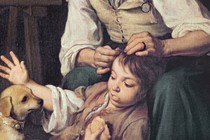 a kid gets his head checked for lice in the 1670s