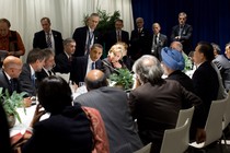 President Barack Obama speaks during a meeting with global leaders