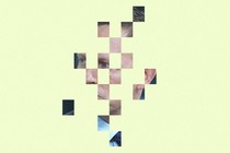 Illustration with greenish checkerboard of squares revealing photo of Peter Thiel