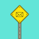 A yellow-diamond road sign, with an email icon in its center
