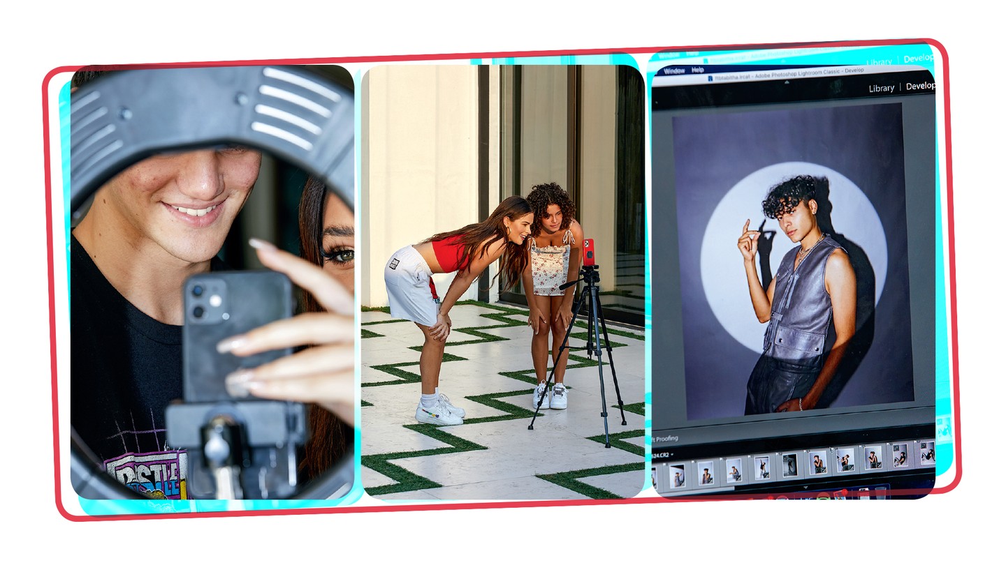 three photos of producing TikTok videos