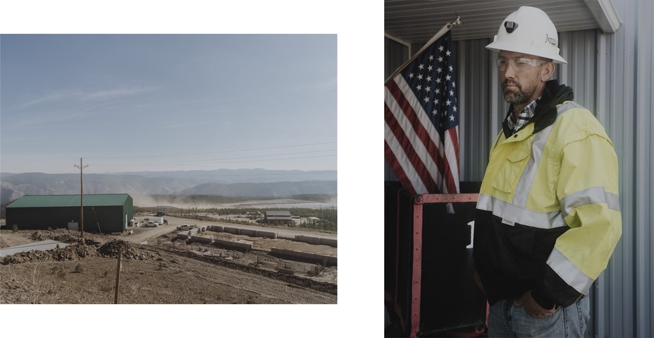 Diptych of buildings at the Jervois mine site and portrait of Matthew Lengerich.