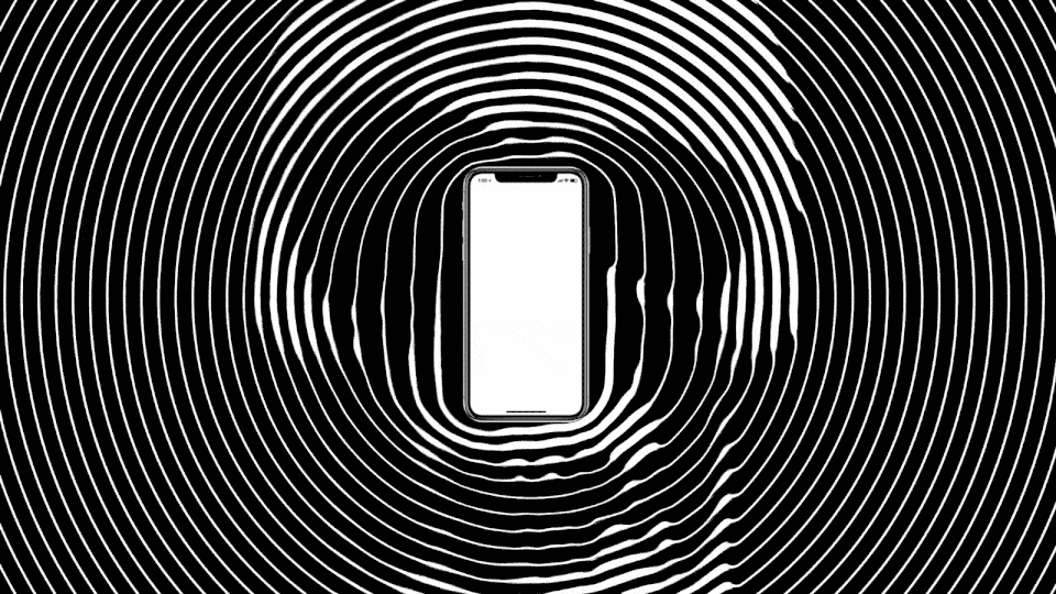 A smartphone on a background with a rippling skull