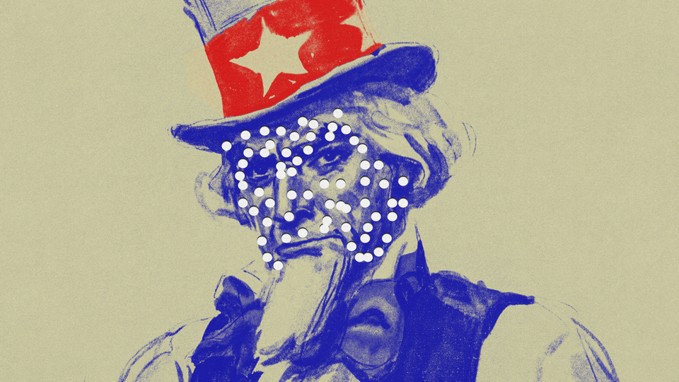 Uncle Sam has white dots all over his face