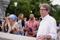 Writer Jonathan Franzen with fellow birdwatchers in Central Park