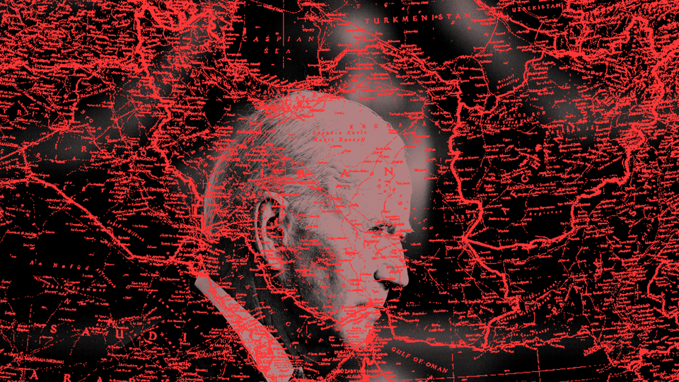Illustration of Joe Biden and a map of the Middle East