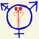 An illustration of a gavel, a caduceus, and male and female sex symbols