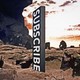 A sign reading "Subscribe" in the center of a rocky landscape featuring apes.