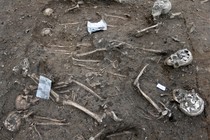 Partial skeleton remains from an ancient burial site