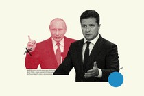 An illustration featuring Volodymyr Zelensky and Vladimir Putin