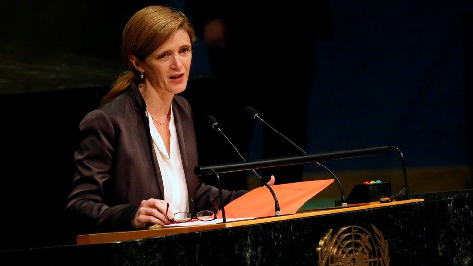 Samantha Power makes a speech at the United Nations