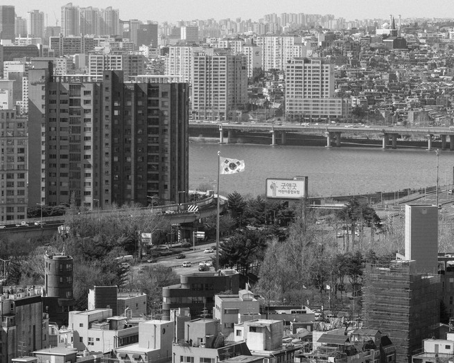 Seoul cityscape in black and white