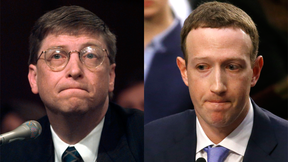 Bill Gates and Mark Zuckerberg testify before Senate committees, 1998 and 2018