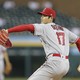 The Los Angeles Angels starting pitcher Shohei Ohtani throws during the fifth inning of a baseball game against the Detroit Tigers
