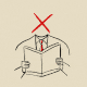 A drawing of a headless person reading a book. An animation of a red thumbs-down sign and a red X flashes where their head would be.