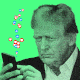 Illustration of Trump using a phone, with colorful social-media icons popping out of it