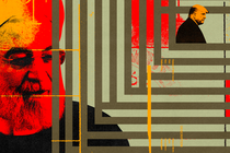 Art depicting Donald Trump and layers of security