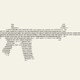 Illustration of a gun made up of letters.