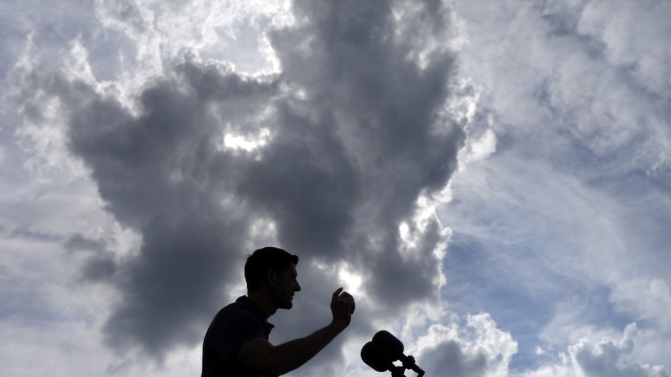 Outline of Paul Ryan speaking in front of sky