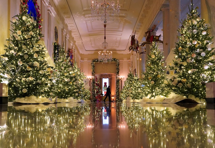 Christmas decorations in a hallway in the White House