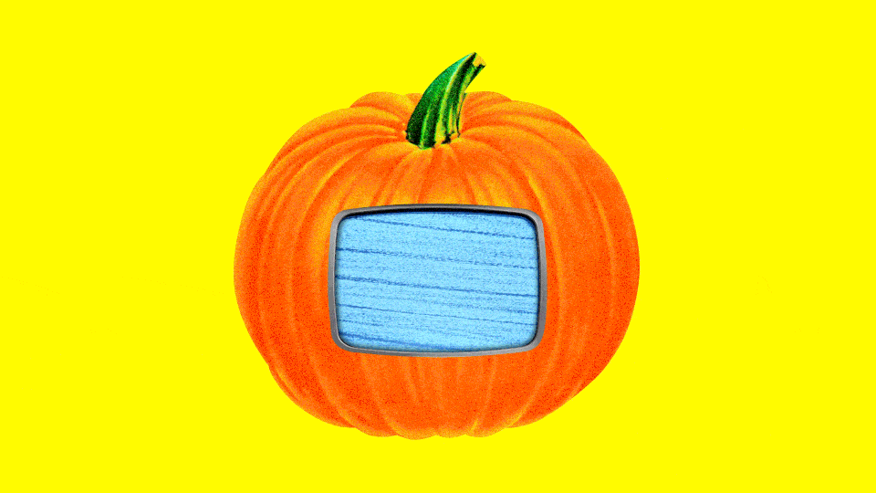 Pumpkin with a TV carved into it