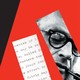 rectangular details of black-and-white photo of Miller and typewritten letter with black rectangle on red background