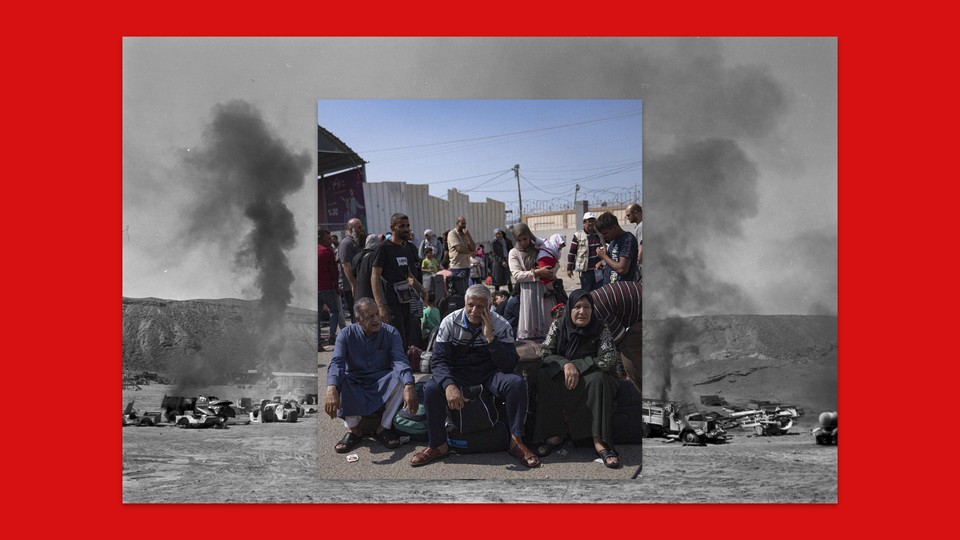 People gathered at the Rafah border crossing