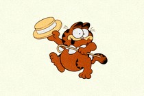 Garfield dancing with a hat and cane in his hands