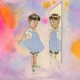 An illustration of a boy holding a dress up to his body and looking in the mirror.