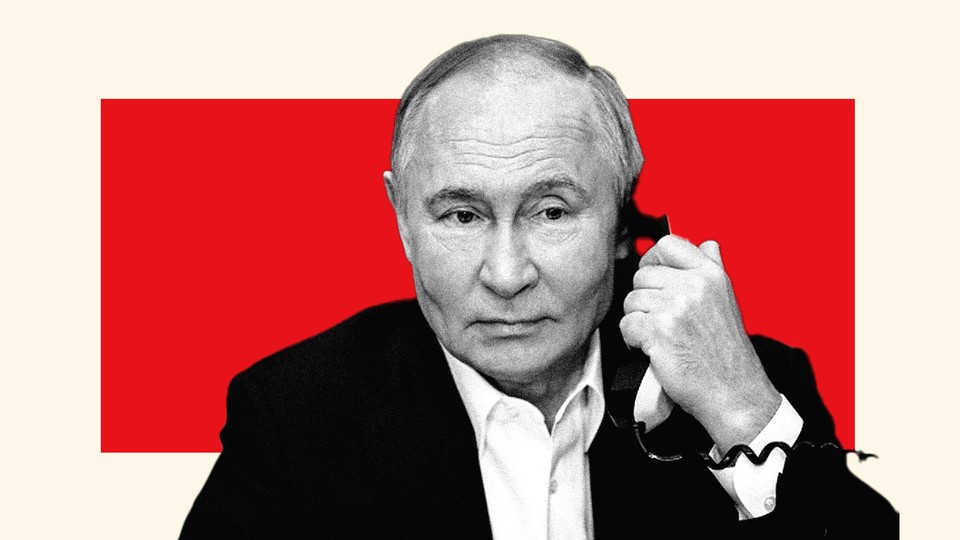 A photo of Vladimir Putin on the phone.